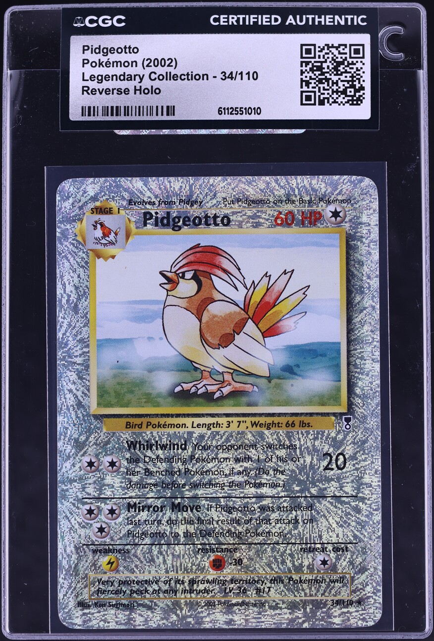 2002 Pokemon Legendary Collection Reverse Holo Pidgeotto #34 CGC AUTH