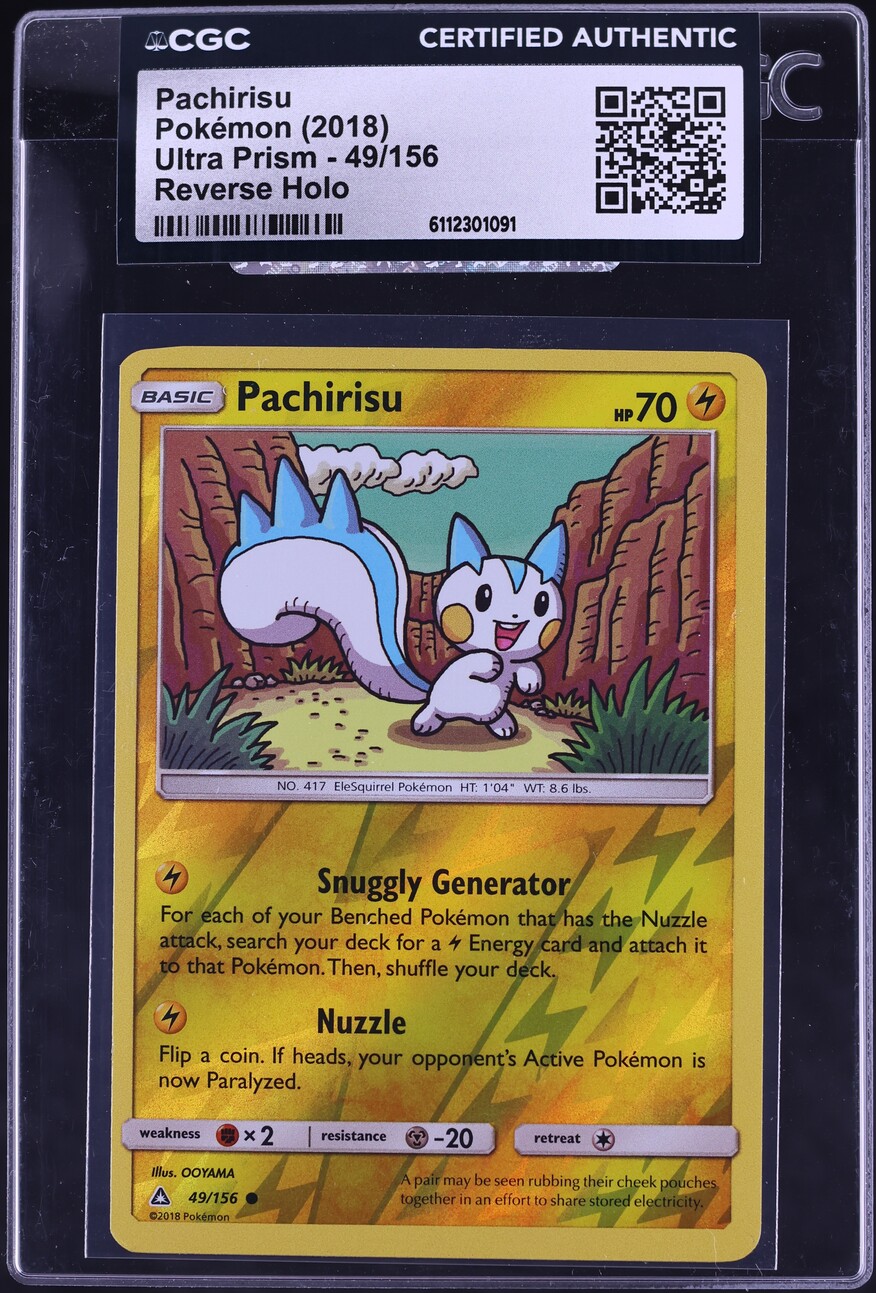 2018 Pokemon Sun & Moon Ultra Prism Reverse Holo Pachirisu #49 CGC AUTH