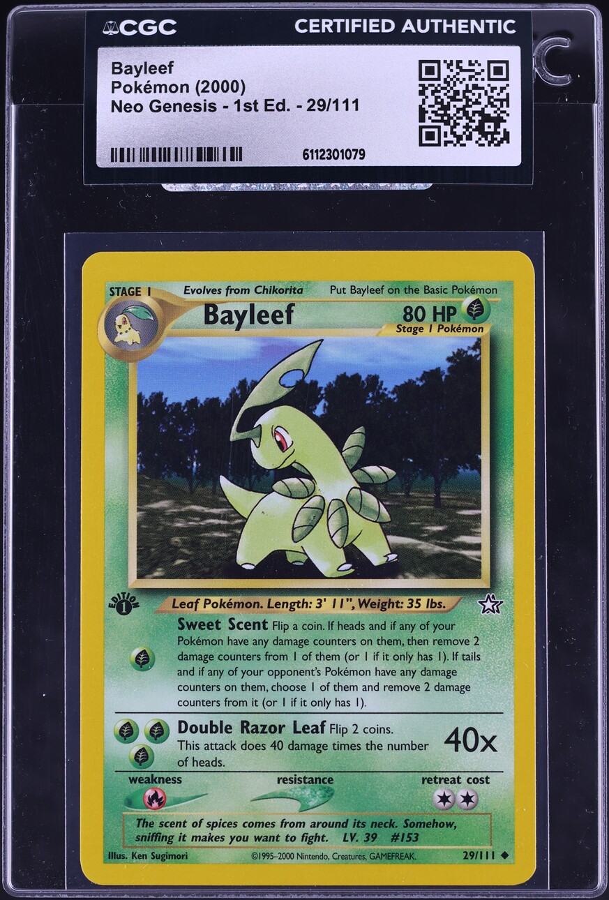 2000 Pokemon Neo Genesis 1st Edition Bayleef #29 CGC AUTH