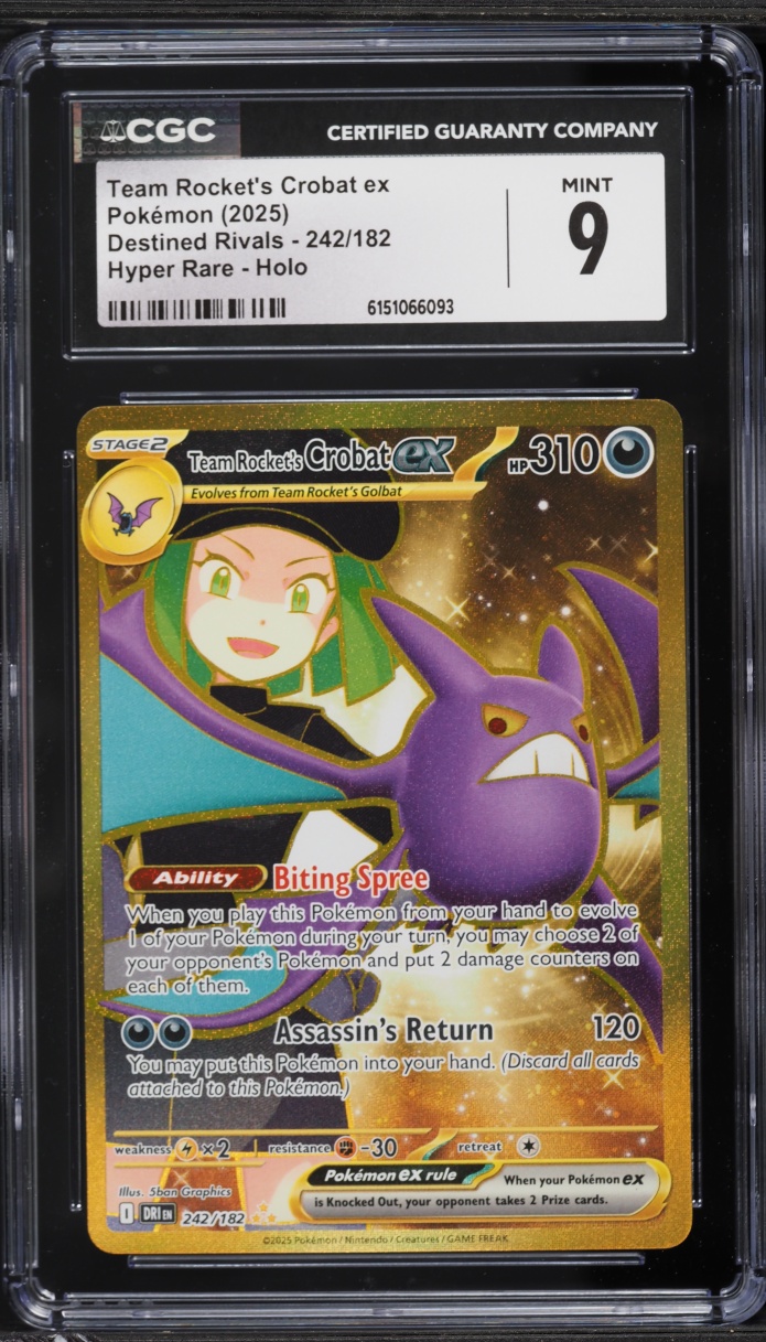 2025 Pokemon SV Destined Rivals Gold Rare Team Rocket's Crobat ex #242 CGC 9 MINT