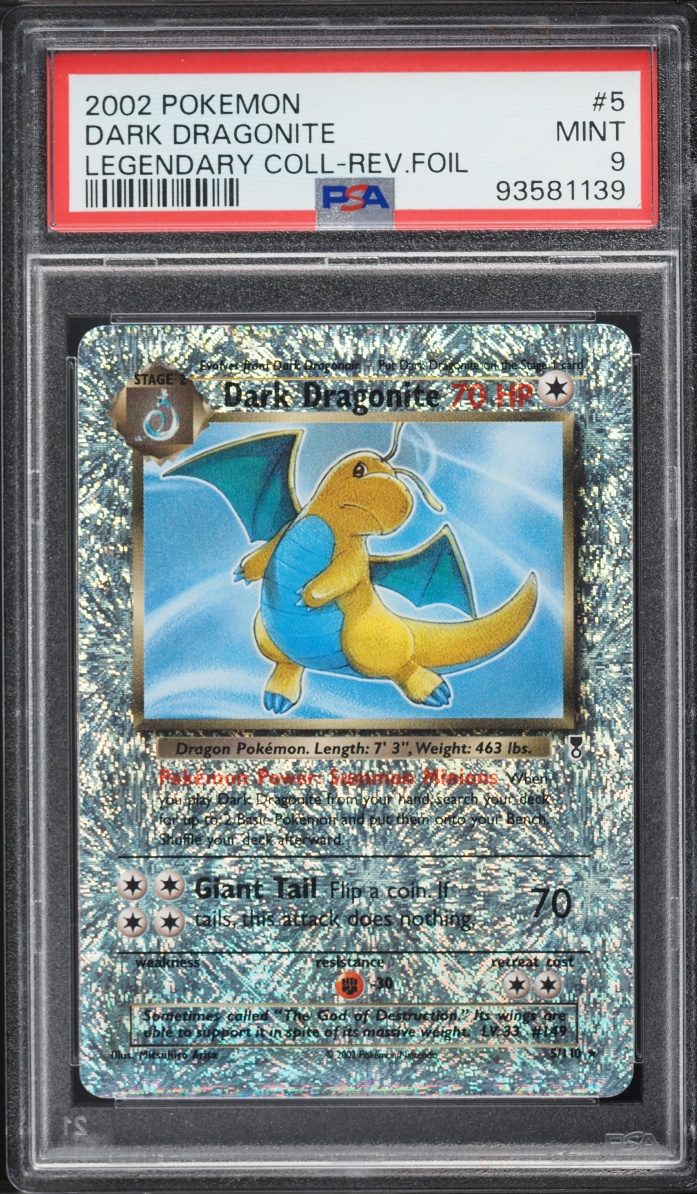 2002 Pokemon Legendary Collection Reverse Holo Dark Dragonite #5 PSA 9 MINT