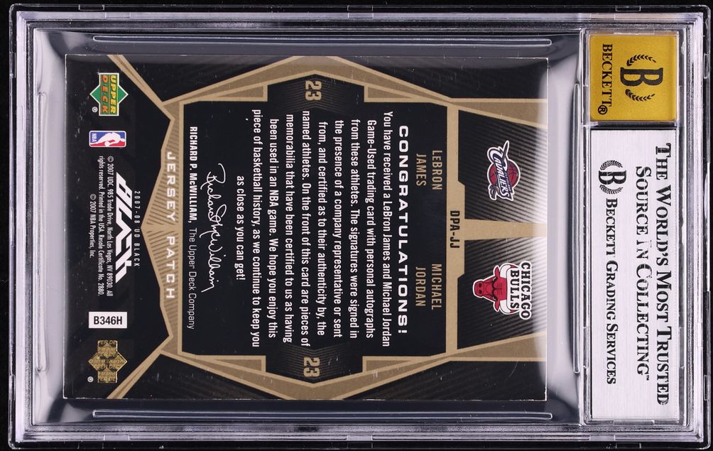 2007 Upper Deck Black Dual Gold LeBron James & Michael Jordan PATCH AUTO /5 #DPA-JJ BGS 7 NRMT