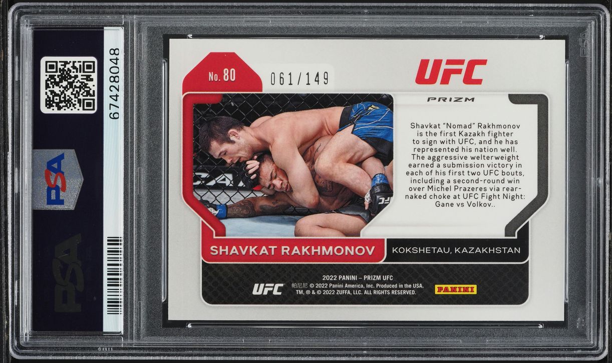 2022 Panini Prizm UFC Purple Shavkat Rakhmonov ROOKIE /149 #80 PSA 9 MINT