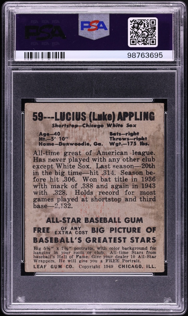 1948 Leaf Lucius Appling #59 PSA 3 VG