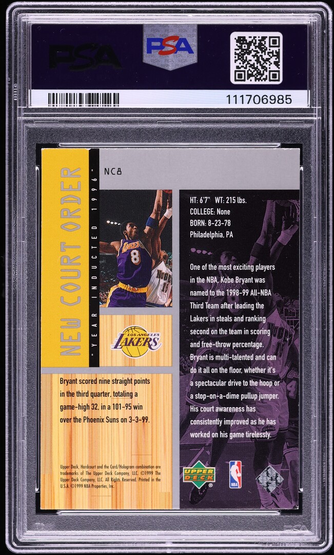 1999 Upper Deck Hardcourt New Court Order Kobe Bryant #NC8 PSA 7 NRMT