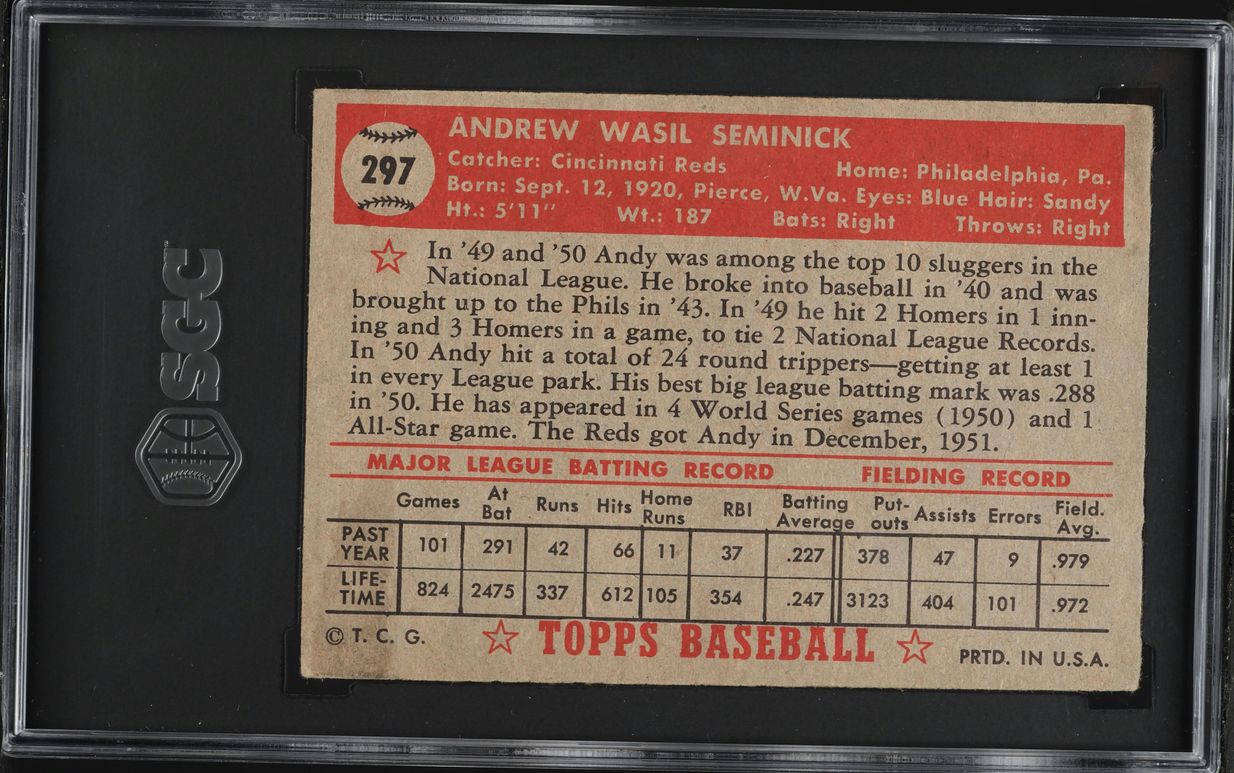 1952 Topps Andy Seminick #297 SGC 4.5 VGEX+