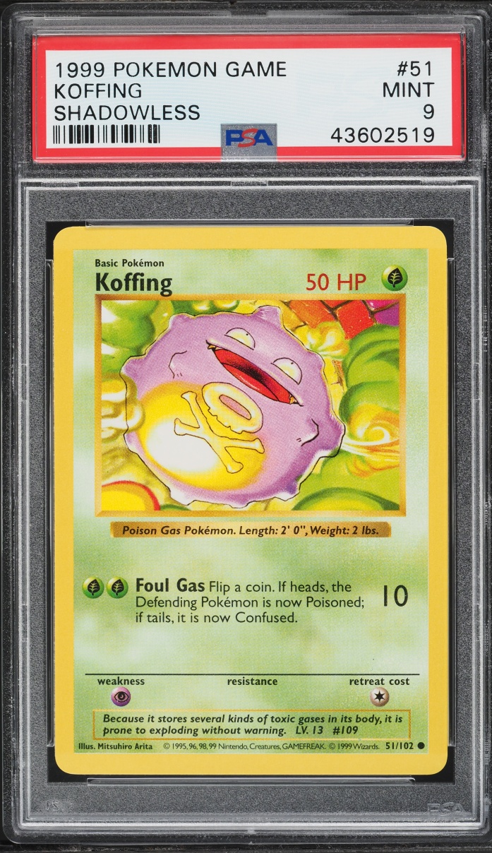 1999 Pokemon Base Set Shadowless Koffing #51 PSA 9 MINT