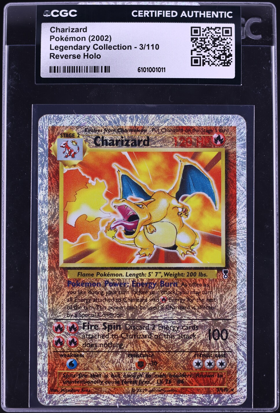 2002 Pokemon Legendary Collection Reverse Holo Charizard #3 CGC AUTH