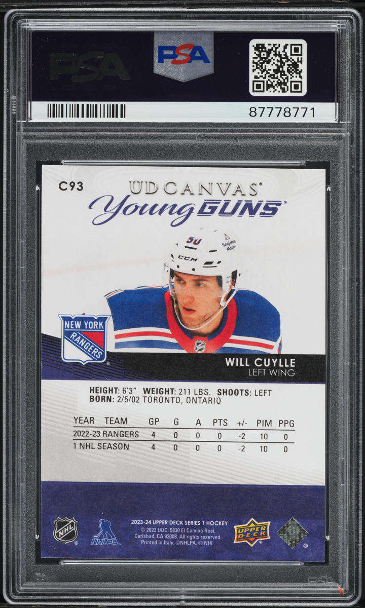2023 Upper Deck Young Guns Canvas Will Cuylle ROOKIE #C93 PSA 10 GEM MINT