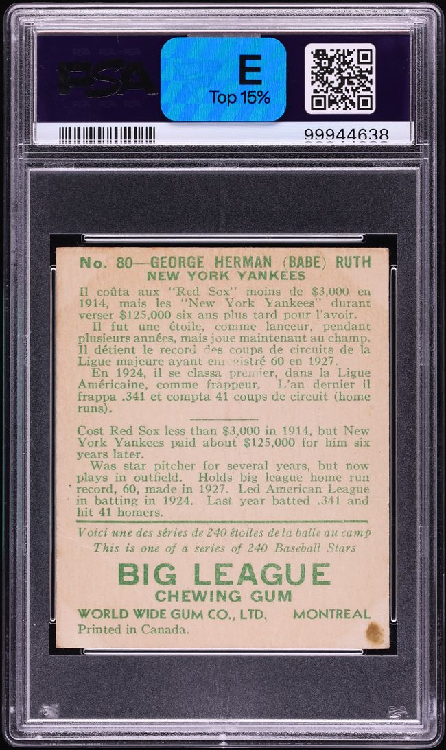 1933 Goudey World Wide Gum Babe Ruth #80 PSA 2 GD