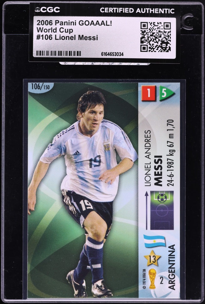 2006 Panini GOAAAL! World Cup German Italian Version Lionel Messi #106 CGC AUTH