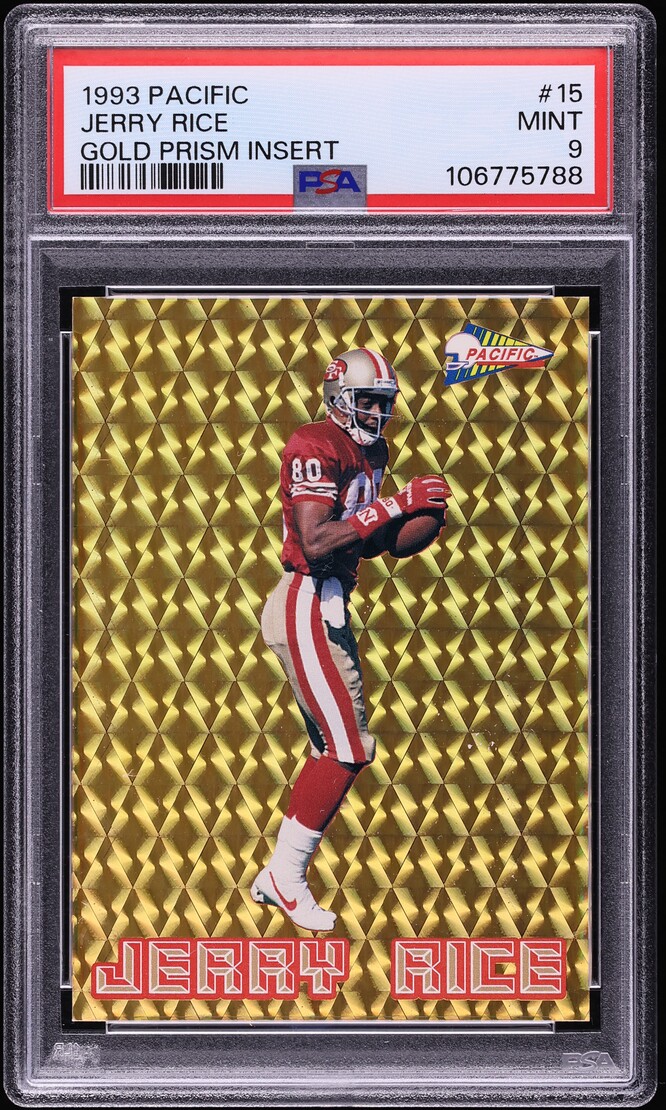 1993 Pacific Football Gold Prism Insert Jerry Rice #15 PSA 9 MINT - Photo 1