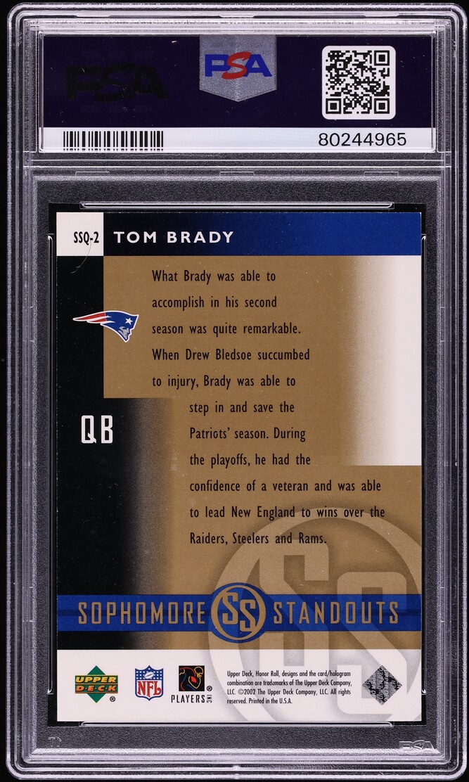 2002 Upper Deck Honor Roll Sophomore Standouts Gold Tom Brady /25 #SSQ-2 PSA 8 NM-MT - Photo 2