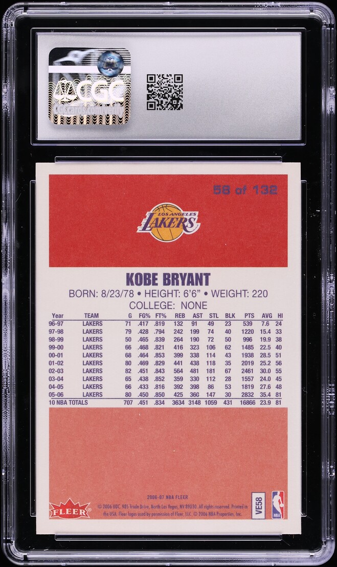 2006 Fleer '86 20th Anniversary Kobe Bryant #58 CGC 9 MINT