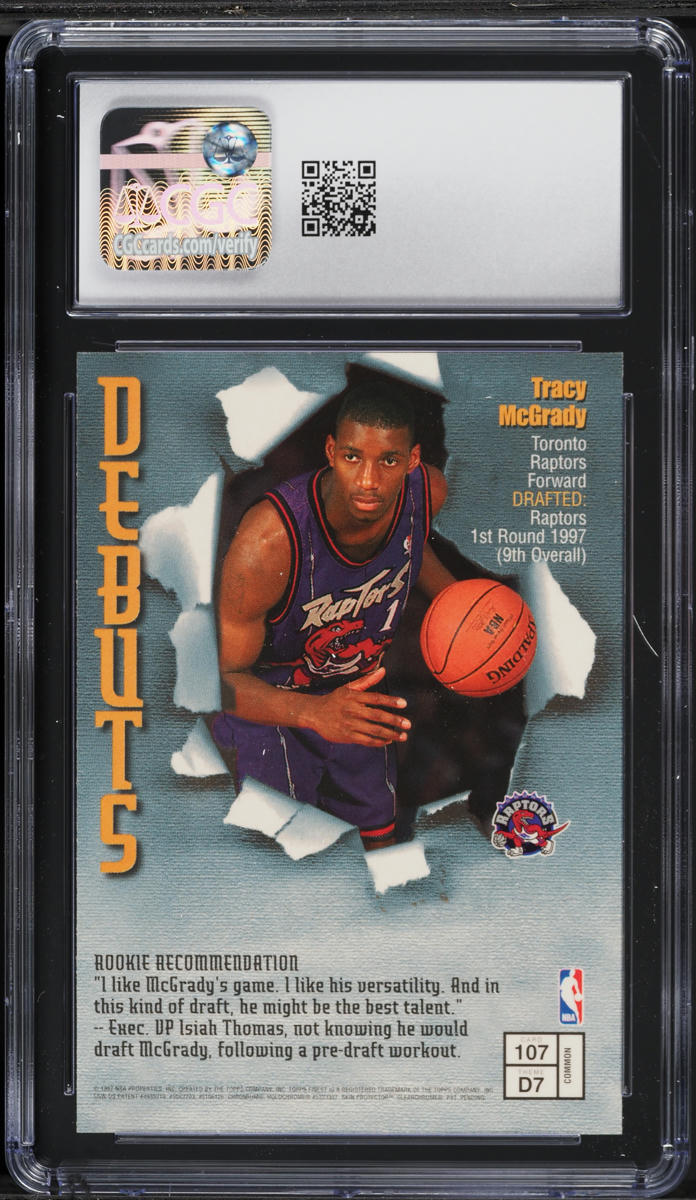 1997 Finest Basketball w/ Coating Tracy McGrady ROOKIE #107 CGC 8 NM-MT