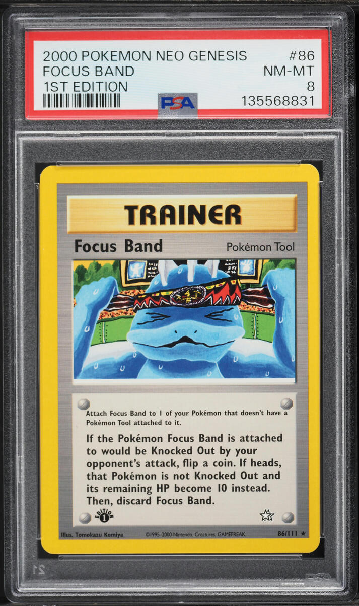 2000 Pokemon Neo Genesis 1st Edition Focus Band #86 PSA 8 NM-MT