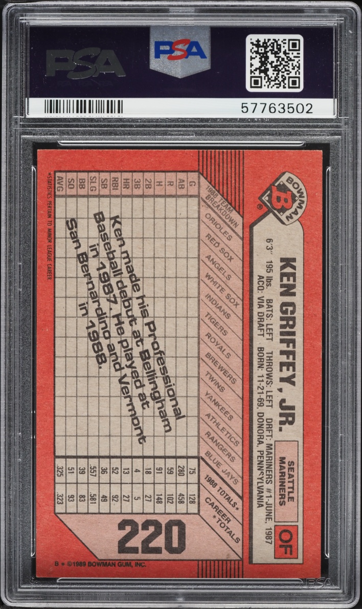 1989 Bowman Ken Griffey Jr. ROOKIE #220 PSA 8 NM-MT