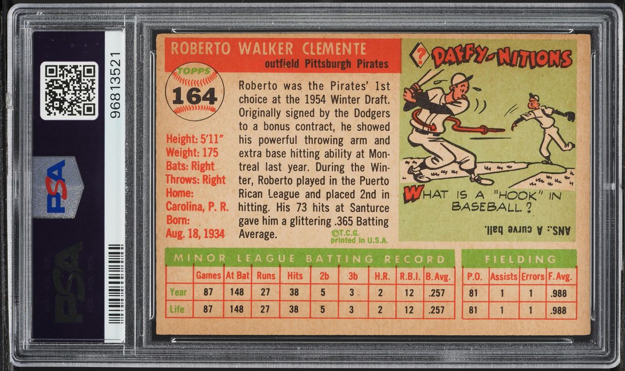 1955 Topps Roberto Clemente ROOKIE #164 PSA 3 VG