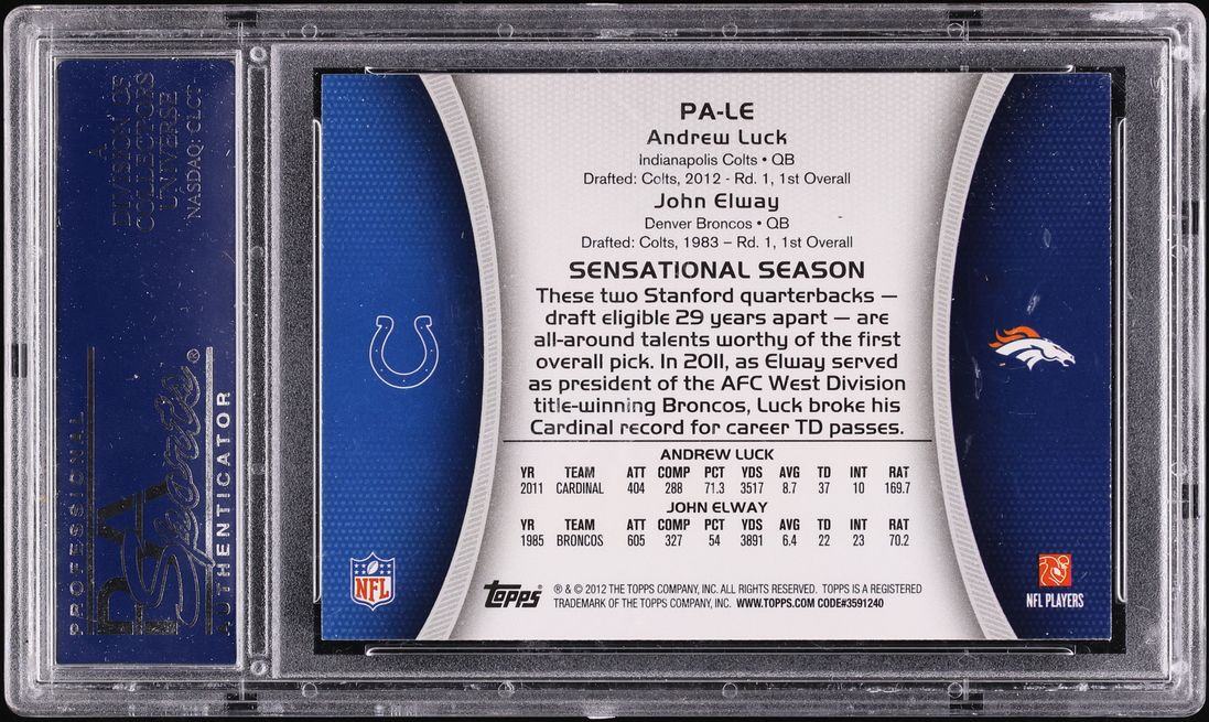 2012 Topps Paramount Pairs John Elway & Andrew Luck ROOKIE #PA-LE PSA 8 NM-MT