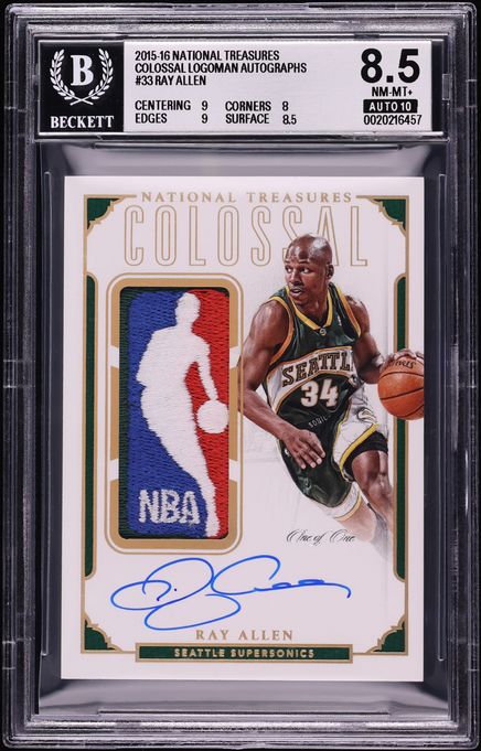 2015 National Treasures Colossal Ray Allen NBA LOGOMAN PATCH AUTO 1/1 #CL-RAL BGS 8.5 NM-MT+