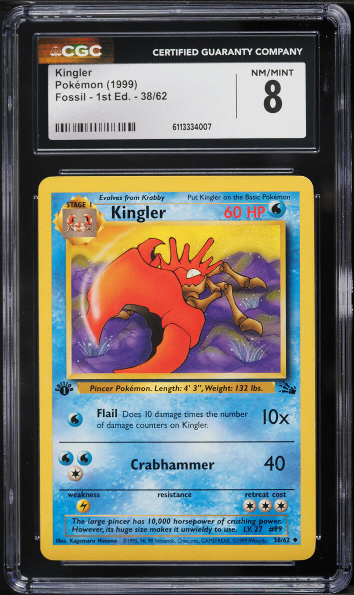 1999 Pokemon Fossil 1st Edition Kingler #38 CGC 8 NM-MT