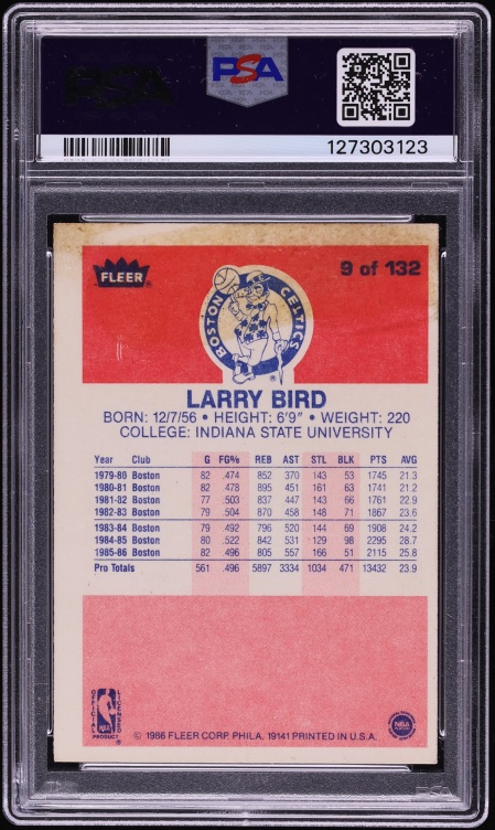 1986 Fleer Basketball Larry Bird AUTO DNA 10 #9 PSA AUTH