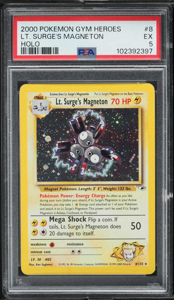 2000 Pokemon Gym Heroes Holo Lt. Surge's Magneton #8 PSA 5 EX