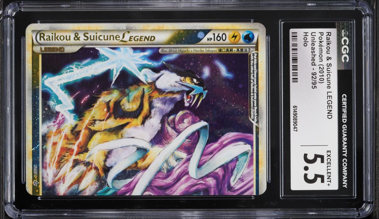 2010 Pokemon HeartGold & SoulSilver Unleashed Holo Raikou & Suicune LEGEND #92 CGC 5.5 EX+