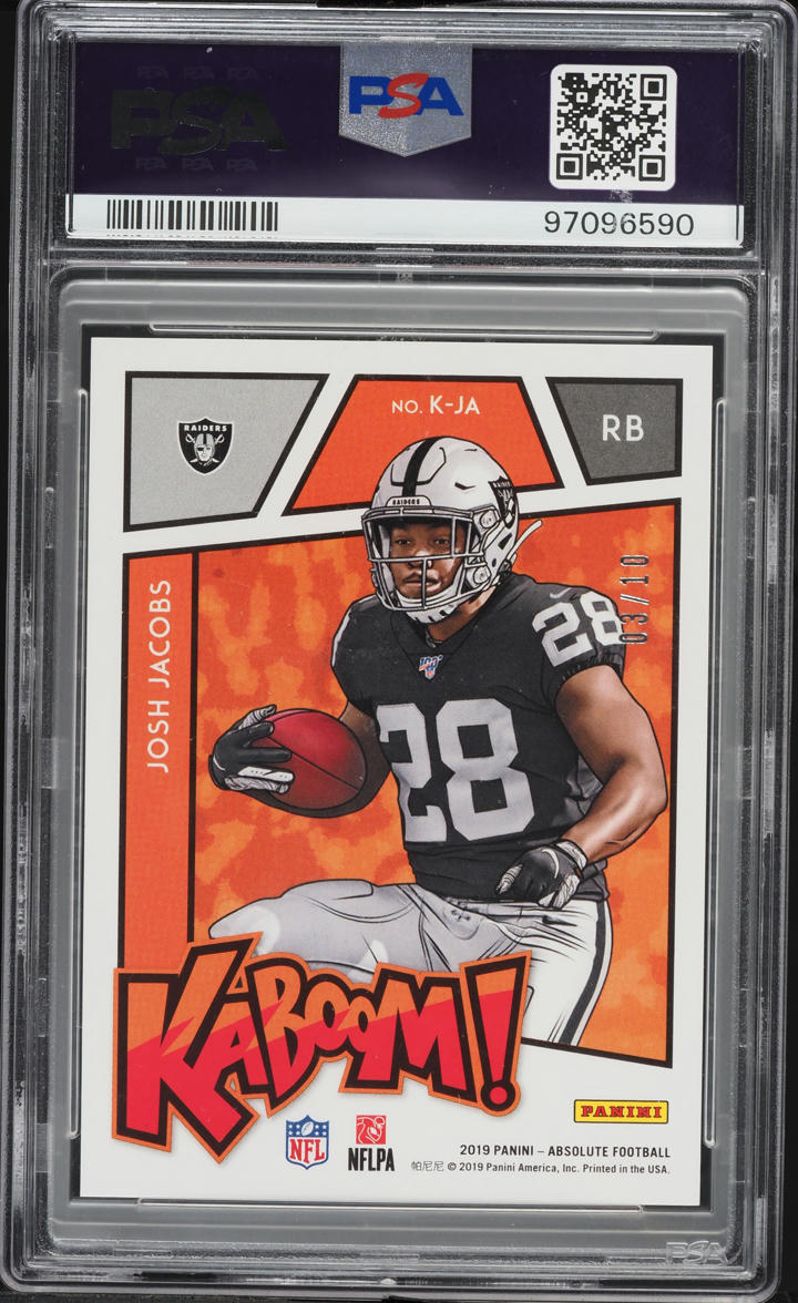 2019 Absolute Kaboom! Gold Josh Jacobs ROOKIE /10 #K-JA PSA 8 NM-MT