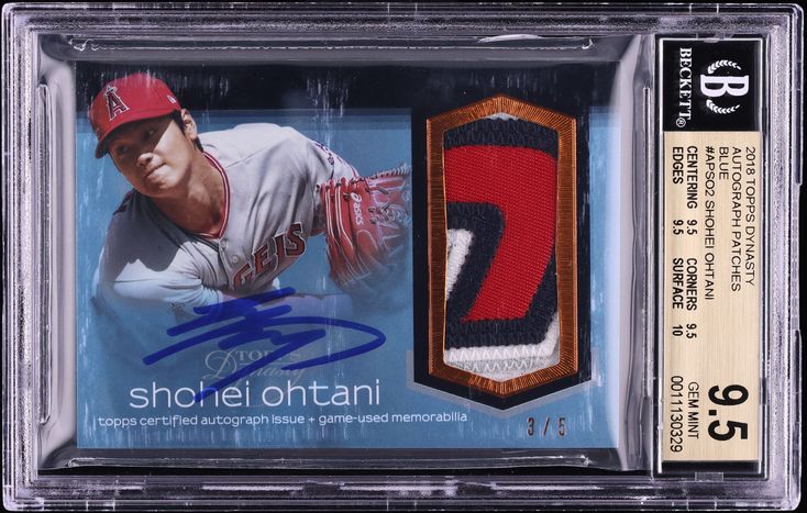 2018 Topps Dynasty Blue Shohei Ohtani ROOKIE PATCH AUTO /5 #AP-S02 BGS 9.5 GEM MINT