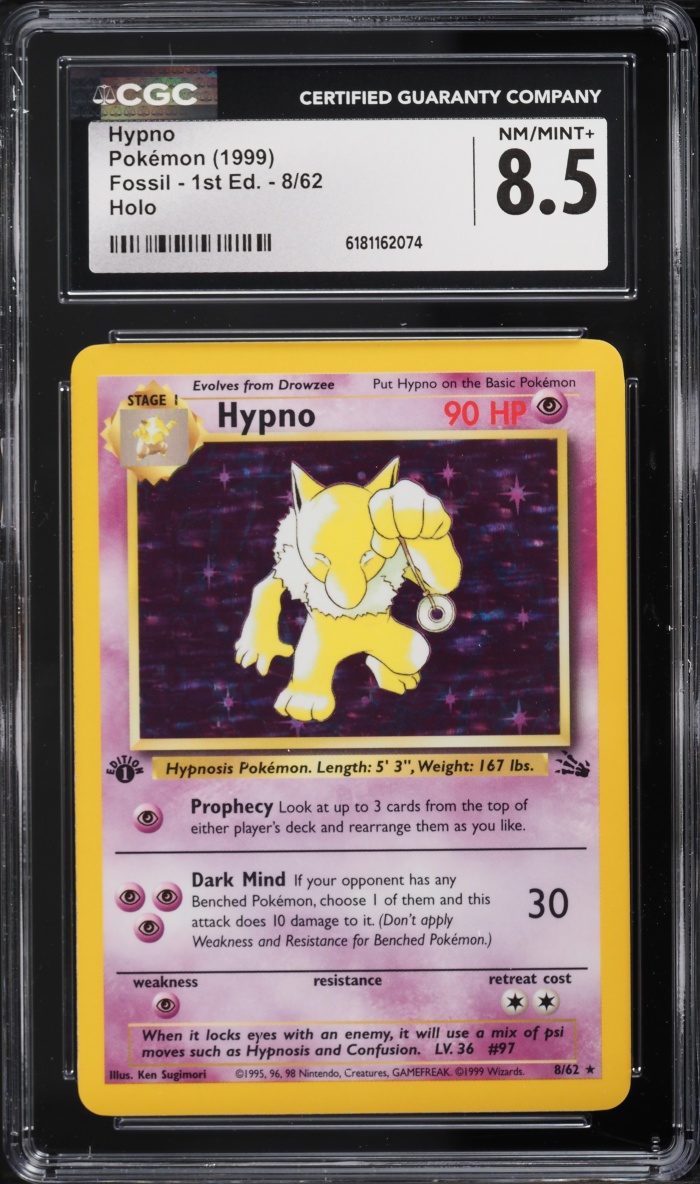 1999 Pokemon Fossil 1st Edition Holo Hypno #8 CGC 8.5 NM-MT+
