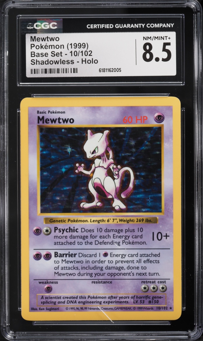 1999 Pokemon Base Set Shadowless Holo Mewtwo #10 CGC 8.5 NM-MT+