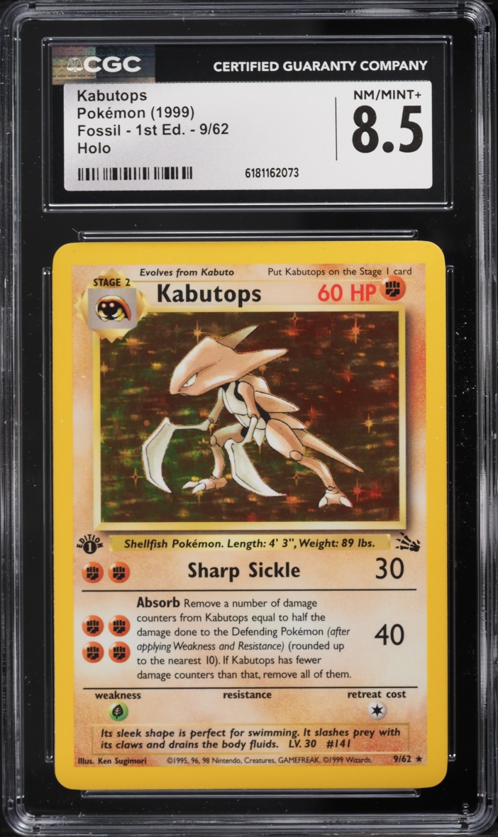 1999 Pokemon Fossil 1st Edition Holo Kabutops #9 CGC 8.5 NM-MT+