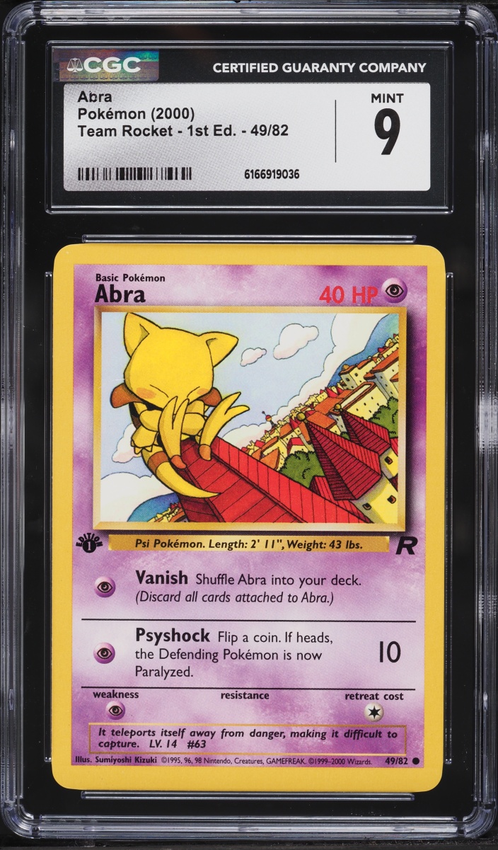 2000 Pokemon Team Rocket 1st Edition Abra #49 CGC 9 MINT