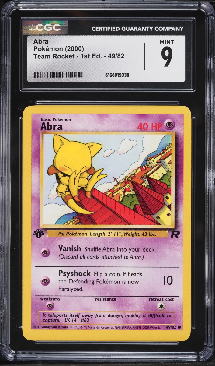 2000 Pokemon Team Rocket 1st Edition Abra #49 CGC 9 MINT
