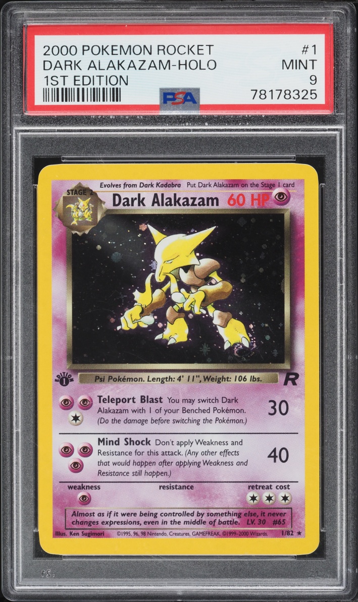 2000 Pokemon Team Rocket 1st Edition Holo Dark Alakazam #1 PSA 9 MINT