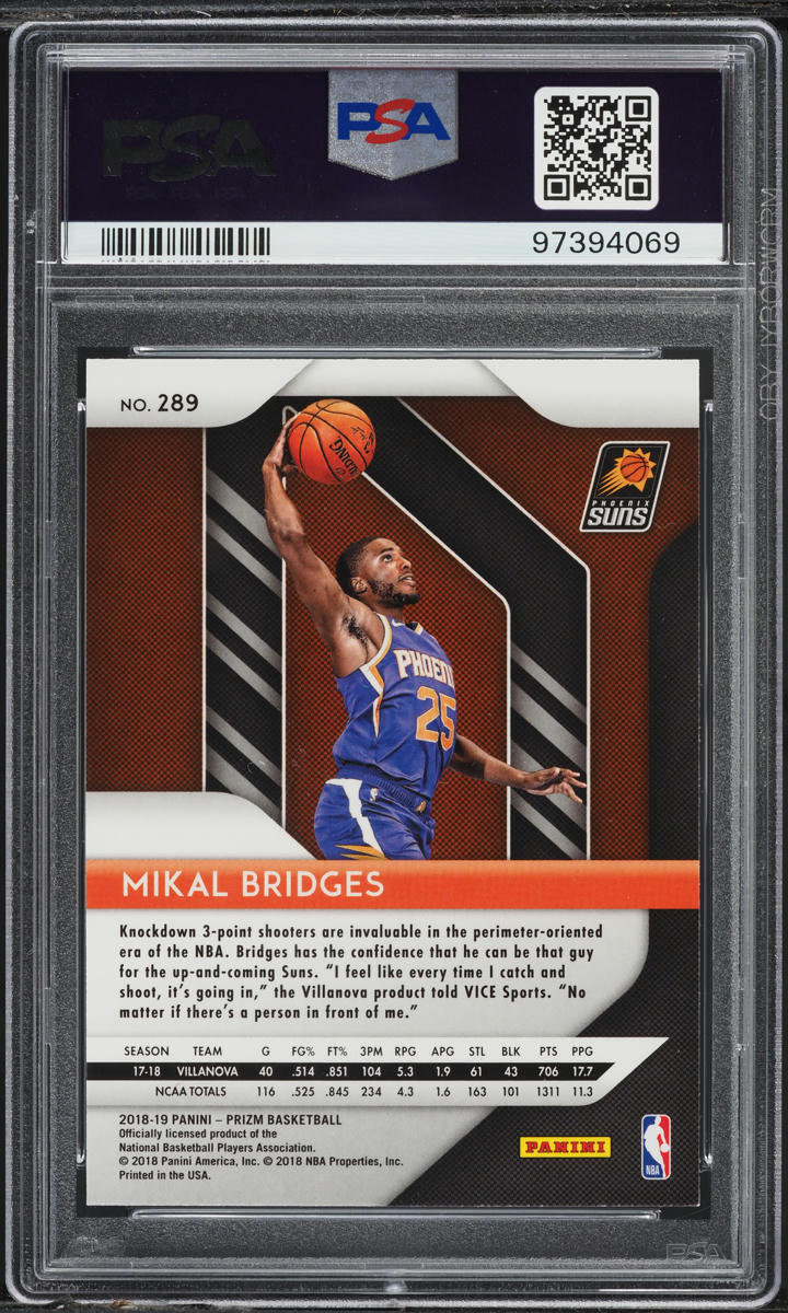 2018 Panini Prizm Mikal Bridges ROOKIE #289 PSA 7 NRMT