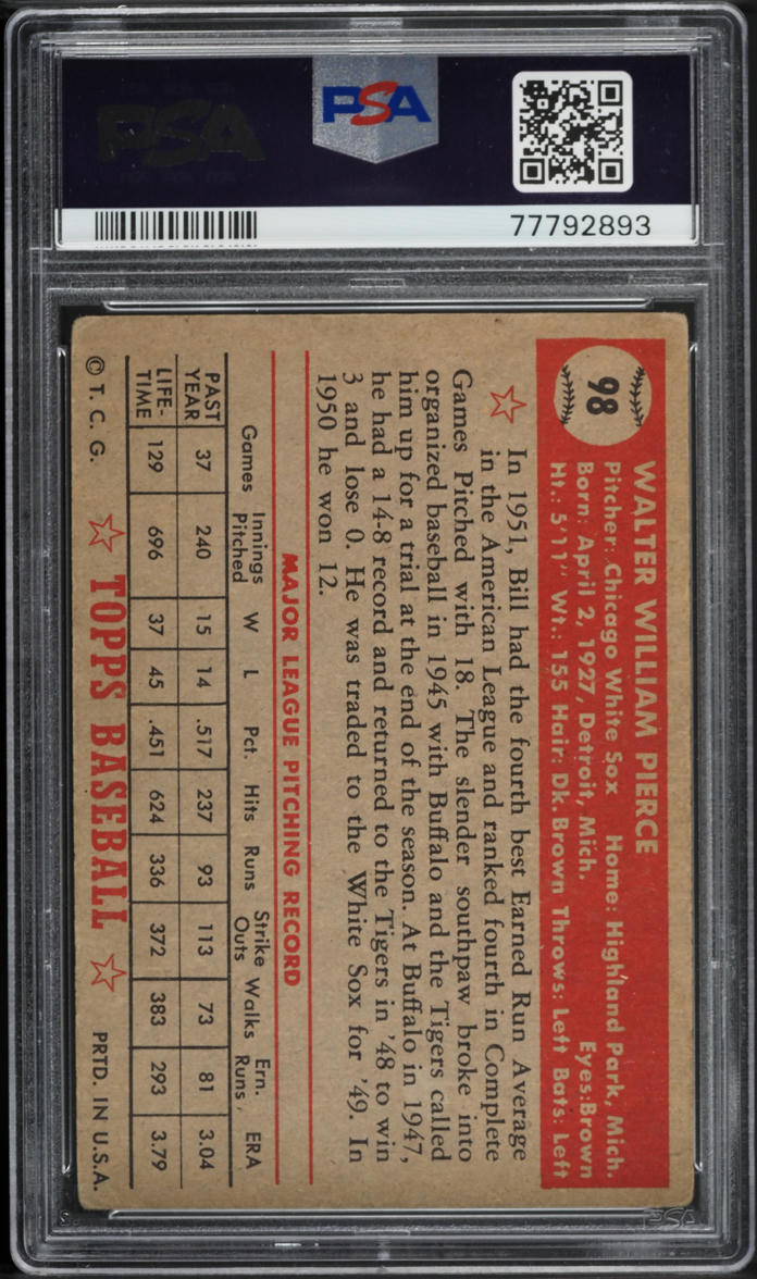 1952 Topps Bill Pierce #98 PSA 2 GD
