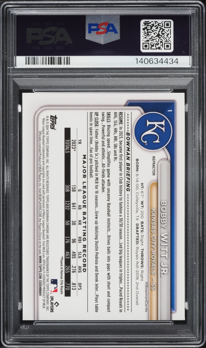 2024 Bowman Chrome Refractor Bobby Witt Jr. /499 #1 PSA 10 GEM MINT