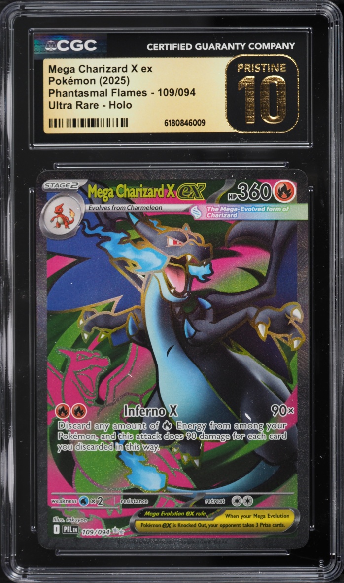 2025 Pokemon Mega Evolution Phantasmal Flames Full Art Mega Charizard X Ex #109 CGC 10 PRISTINE