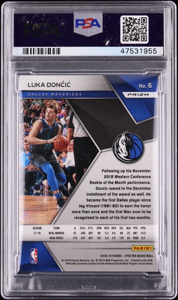 2018 Panini Spectra White Sparkle Luka Doncic ROOKIE #6 PSA 10 GEM MINT