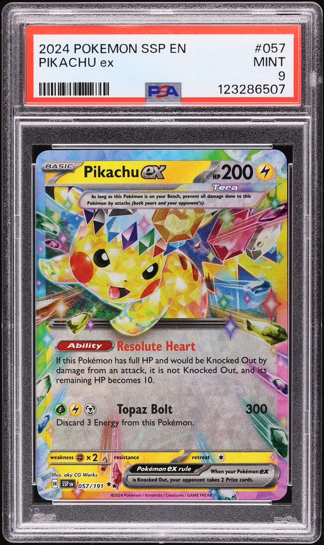 2024 Pokemon Scarlet & Violet Surging Sparks Holo Pikachu EX #57 PSA 9 MINT