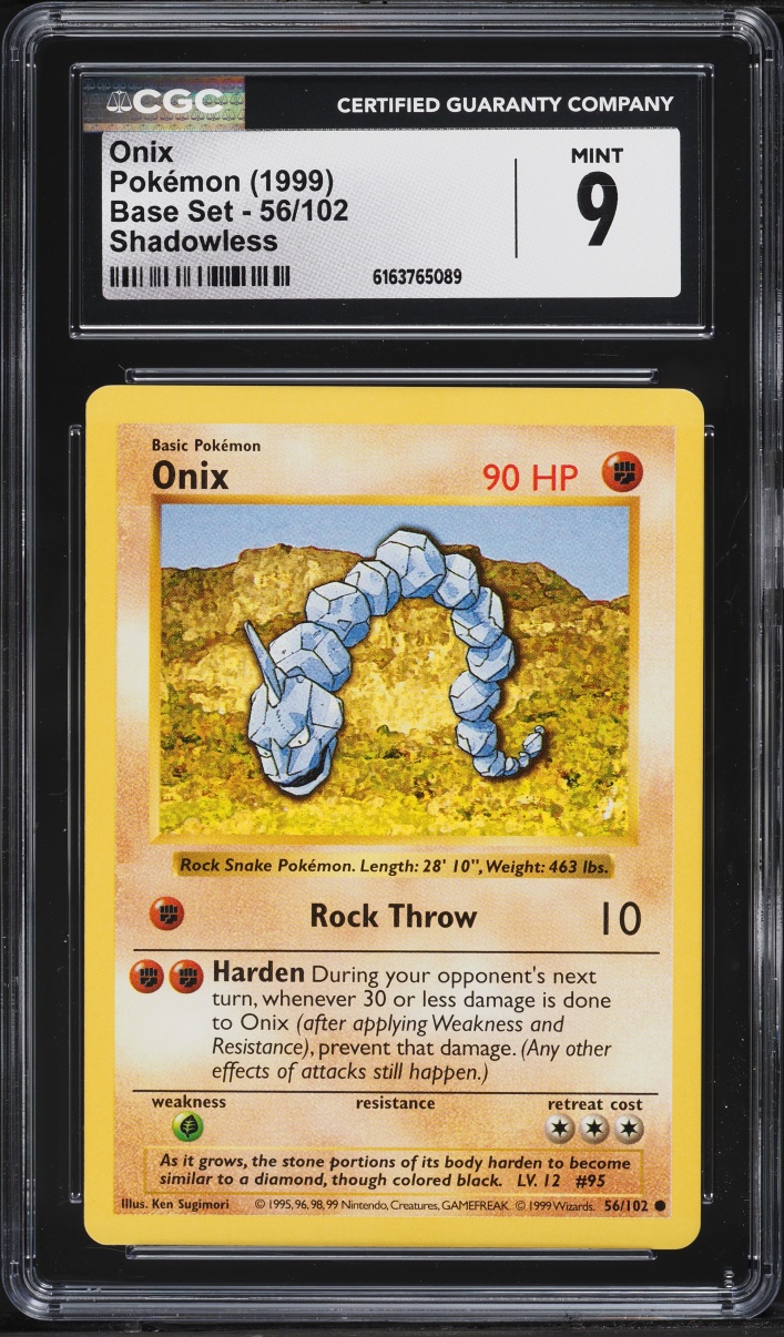 1999 Pokemon Base Set Shadowless Onix #56 CGC 9 MINT