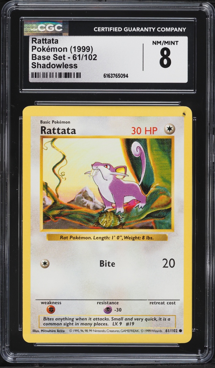 1999 Pokemon Base Set Shadowless Rattata #61 CGC 8 NM-MT