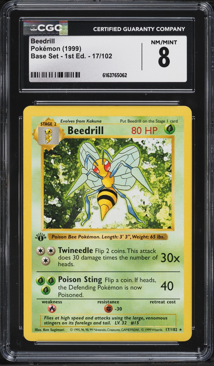 1999 Pokemon Base Set Shadowless 1st Edition Beedrill #17 CGC 8 NM-MT