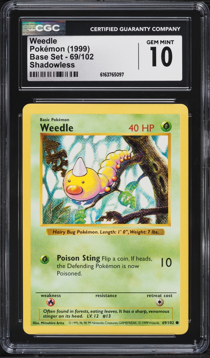 1999 Pokemon Base Set Shadowless Weedle #69 CGC 10 GEM MINT