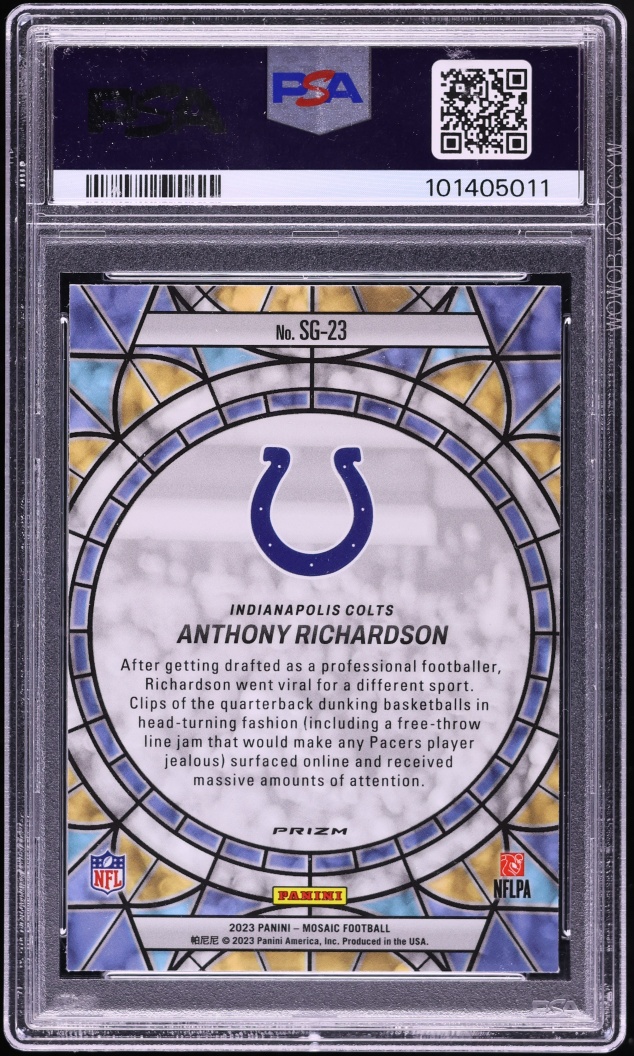 2023 Panini Mosaic Stained Glass Anthony Richardson ROOKIE #SG-23 PSA 10 GEM MINT
