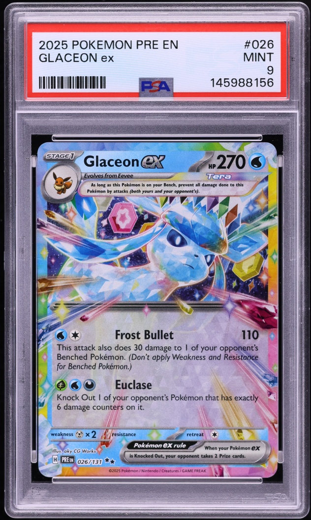 2025 Pokemon Scarlet & Violet Prismatic Evolutions Holo Glaceon ex #26 PSA 9 MINT