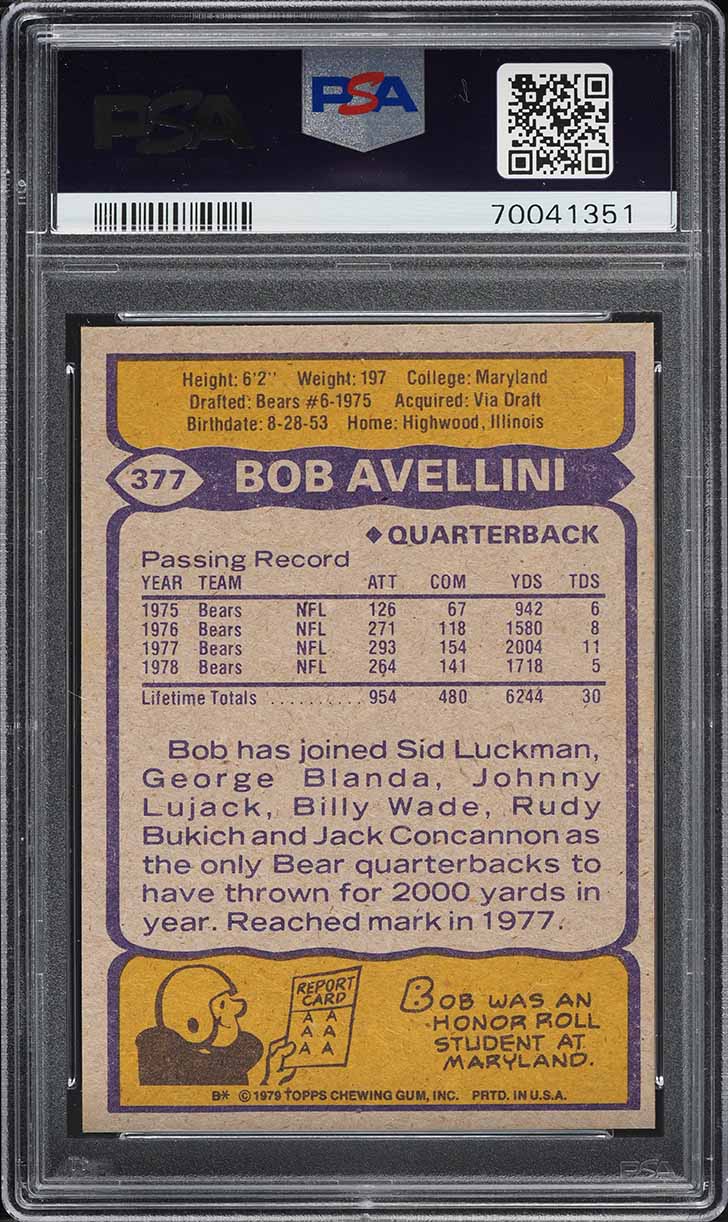 1979 Topps Football Bob Avellini #377 PSA 10 GEM MINT