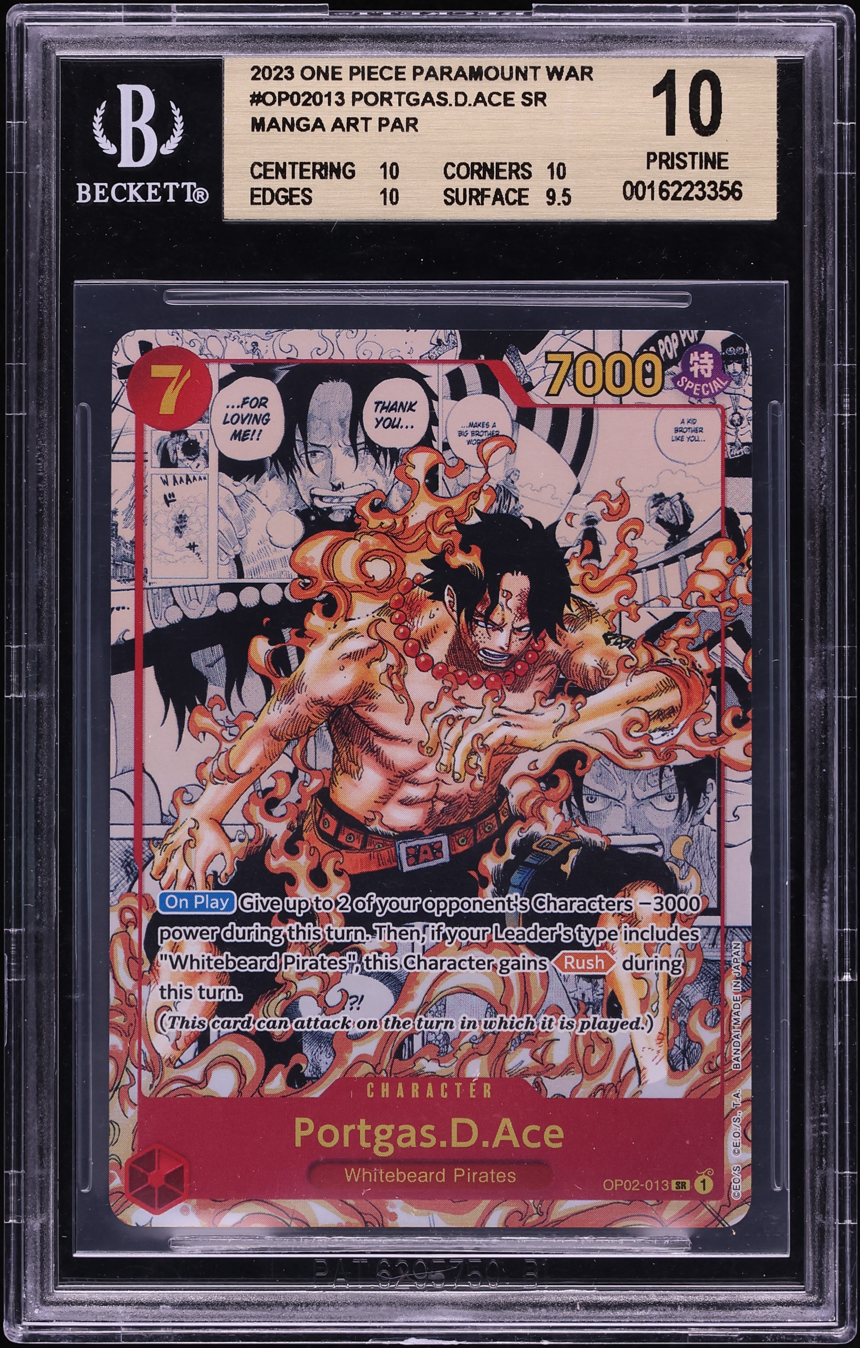 2023 One Piece Paramount War Manga Art Portgas D. Ace #OP02-013 BGS 10 PRISTINE
